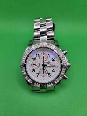 Breitling Super Avenger Chronograph DIAMOND Bezel 48mm Steel A13370 OVERHAULED
