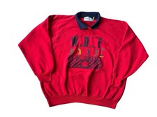 Vintage Forenza W.O.F Golf Sweatshirt Mens L Red Spellout Collared Crewneck 90s