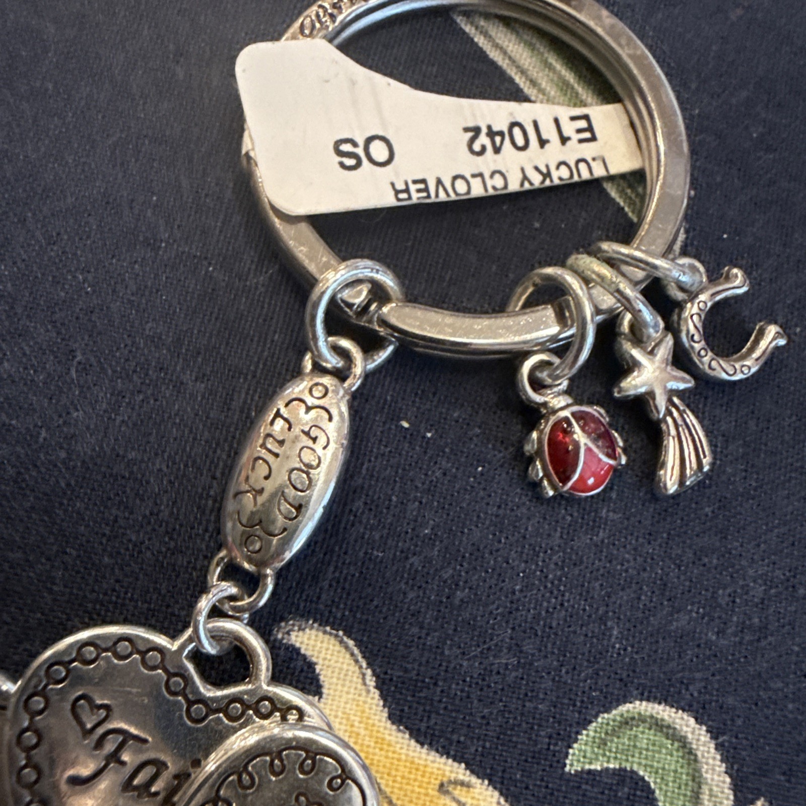 NWT  Retired BRIGHTON SILVER Good LUCKY CLOVER key Ring Faith Life Love New Tag