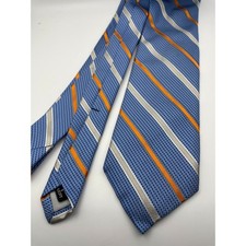 Robert Talbott Monterey Mens Silk Tie Blue Orange Silver Striped Made in USA