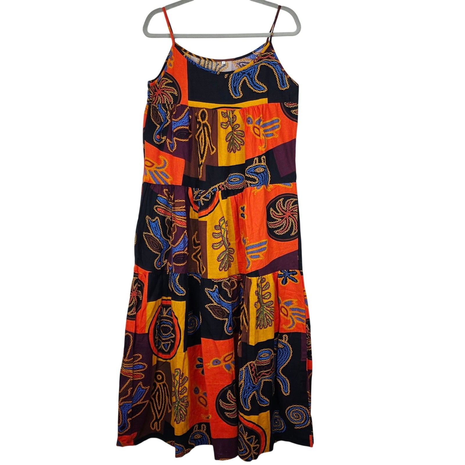 Ethno-chic Spaghetti Strap Patchwork Midi Summer … - image 2