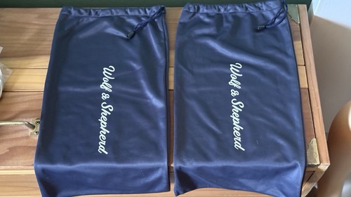 Lot 2 Wolf & Shepherd Navy Blue Drawstring Shoe Bags 16x8” Navy Cord Storage