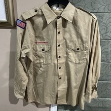 Boy Scout BSA UNIFORM SHIRT Mens Large Long Sleeve Tan J53