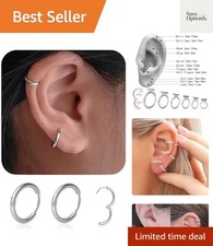 1 Pair 8mm Small Hoop Earrings for Women, 316L Surgical Stainless Steel Huggi...