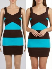Body Central Dress Women's Large L Black Blue Color Block Bodycon Mini Clubwear