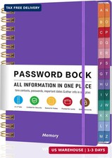 Spiral Password Book with Alphabetical Tabs Pocket 5.8" X 8.2" Large Print f