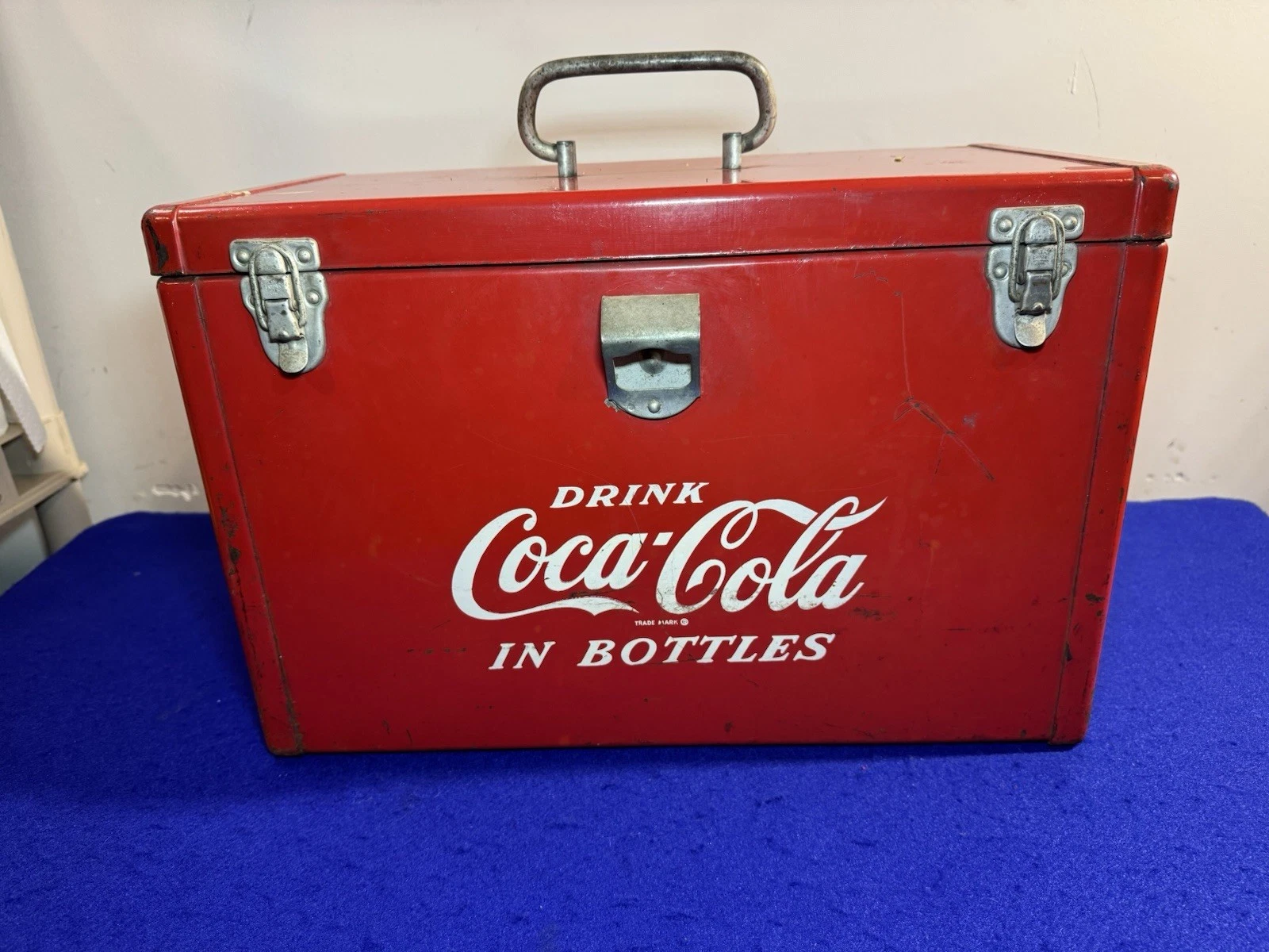 Vintage Original Coke Red 1950's CocaCola Metal Cooler w Bottle Opener Coca Cola