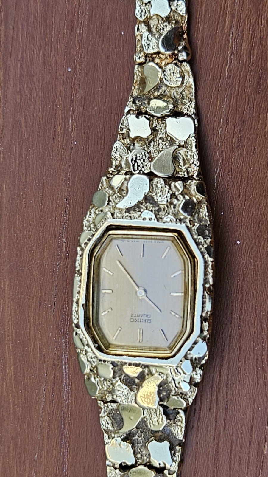 Vintage Seiko Quartz 14K Solid Gold Nugget Bracelet Watch  7” 1970’s image 8