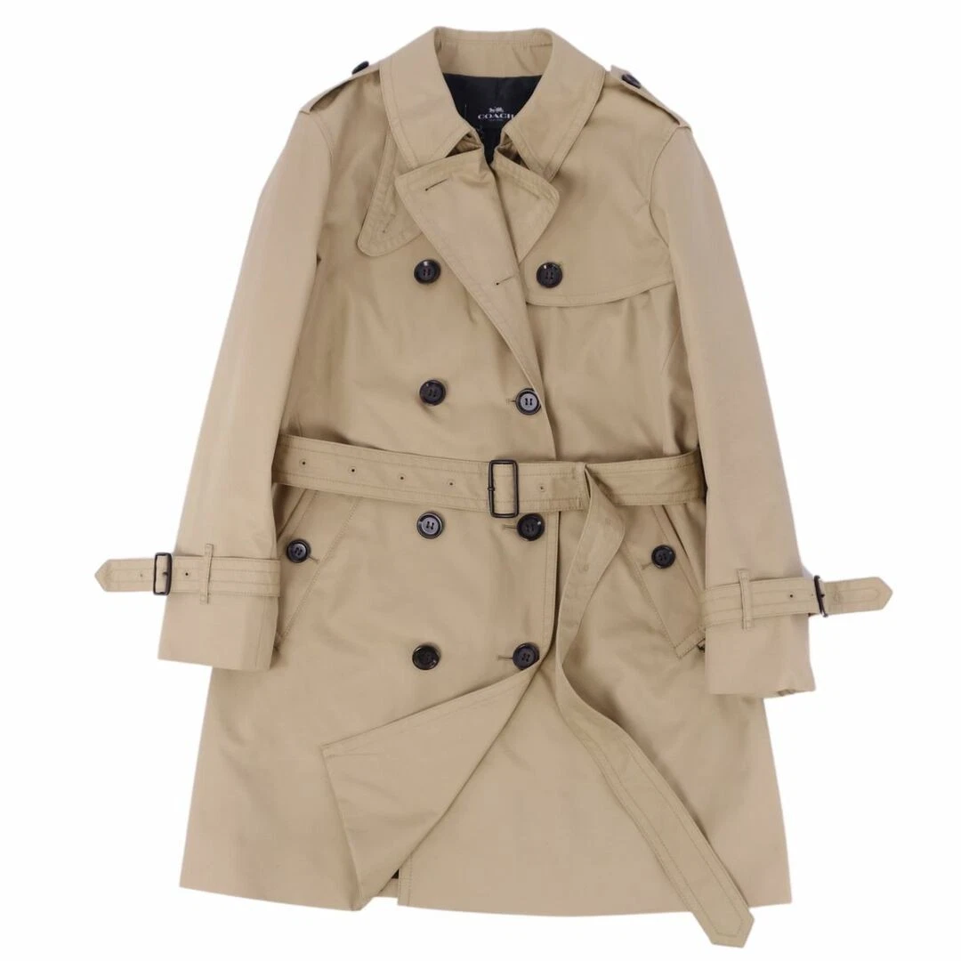 Coach Cappotto Trench Firmato Cintura Cotone Capispalla Donna L Beige Usato0