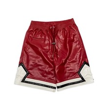 Red Leather Basketball Shorts Men’s Size [SIZE] Vintage Hip Hop Streetwear
