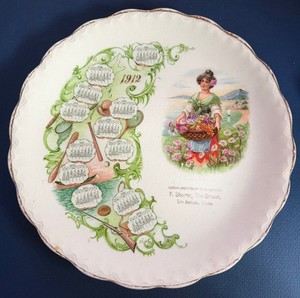 Antique 1912 San Antonio Texas Advertising Calendar Plate - P. Sherrer, Grocer