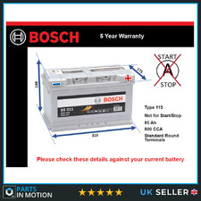 Car Battery S5011 Bosch 115 800A 85Ah 5Yr Warranty 315x175x190