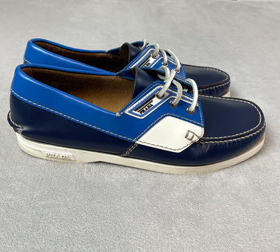 PRADA Boat Shoes Leather Blue Mens Size 8.5 Lace-up Loafer  display picture 3