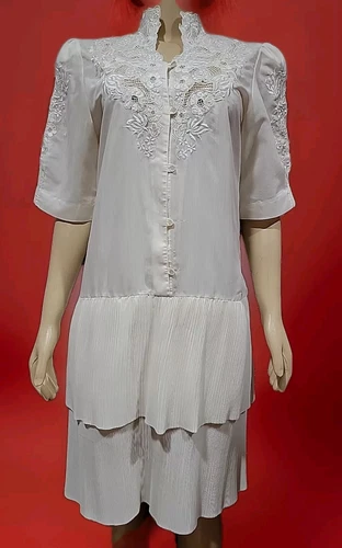 Raro abito plissettato vintage Christian Dior prateria panna bottoni ricamati #W4