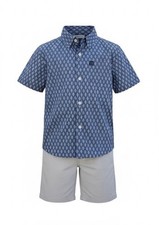 Chaps Boys 2-Piece Outfit Set Size 6 Shirt  Shorts Blue Gray Summer Dressy