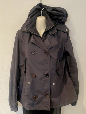 Massimo Dutti Women's Hooded Raincoat Windbreaker Lined Jacket Navy Blue Size M