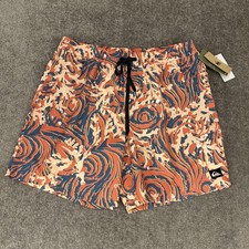 Quiksilver Swim Shorts Mens Large Orange Coral Volley Pockets Boardshorts NEW