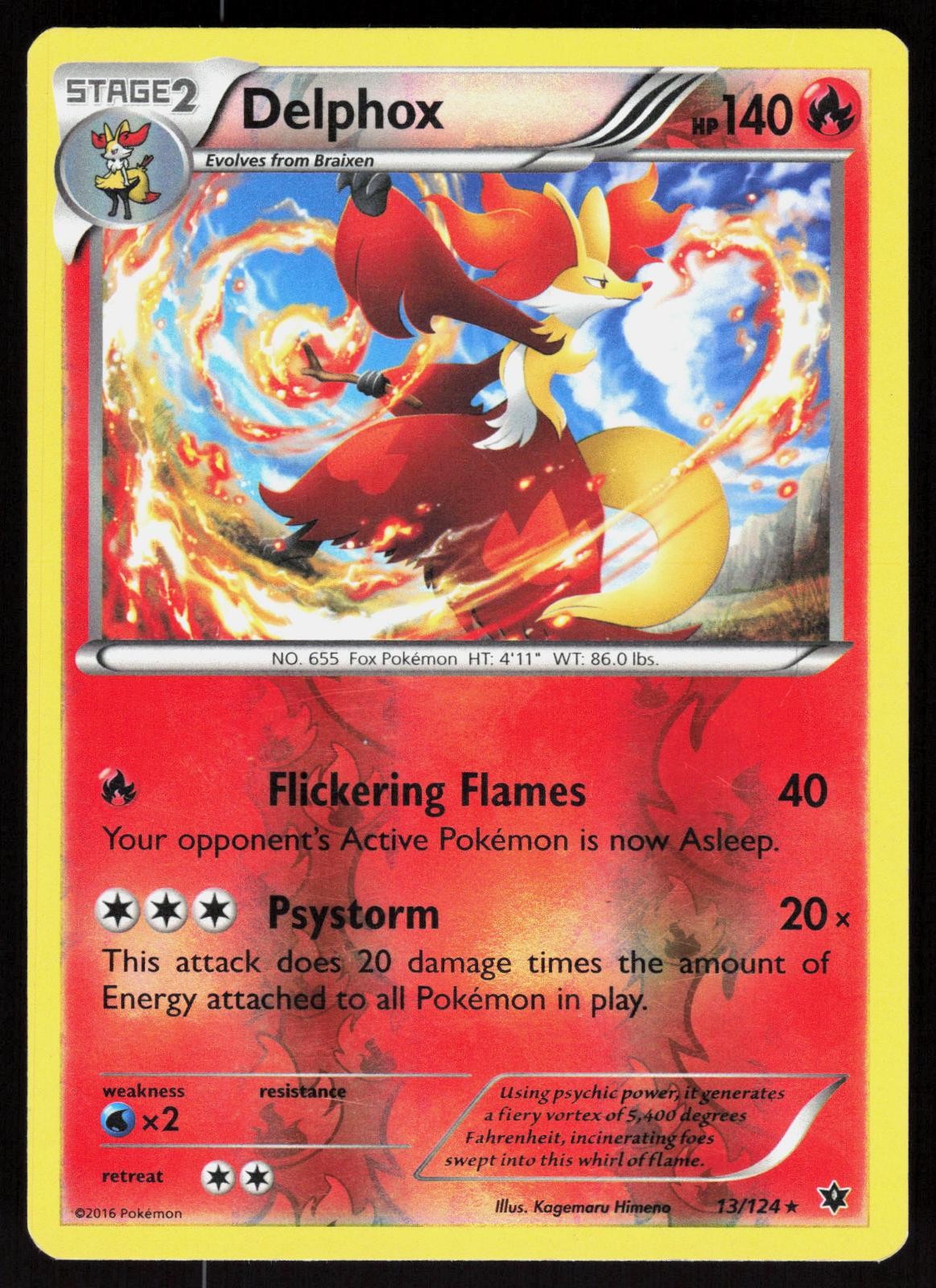 Delphox 13/124 Holo Rare Fates Collide Pokemon Reverse Holo Lightly Played