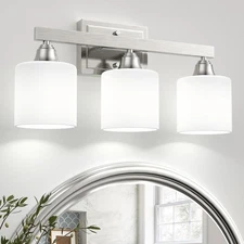 VOLISUN Brushed Nickel Bathroom Light Fixtures, 3-Light Bathroom Vanity Lights O