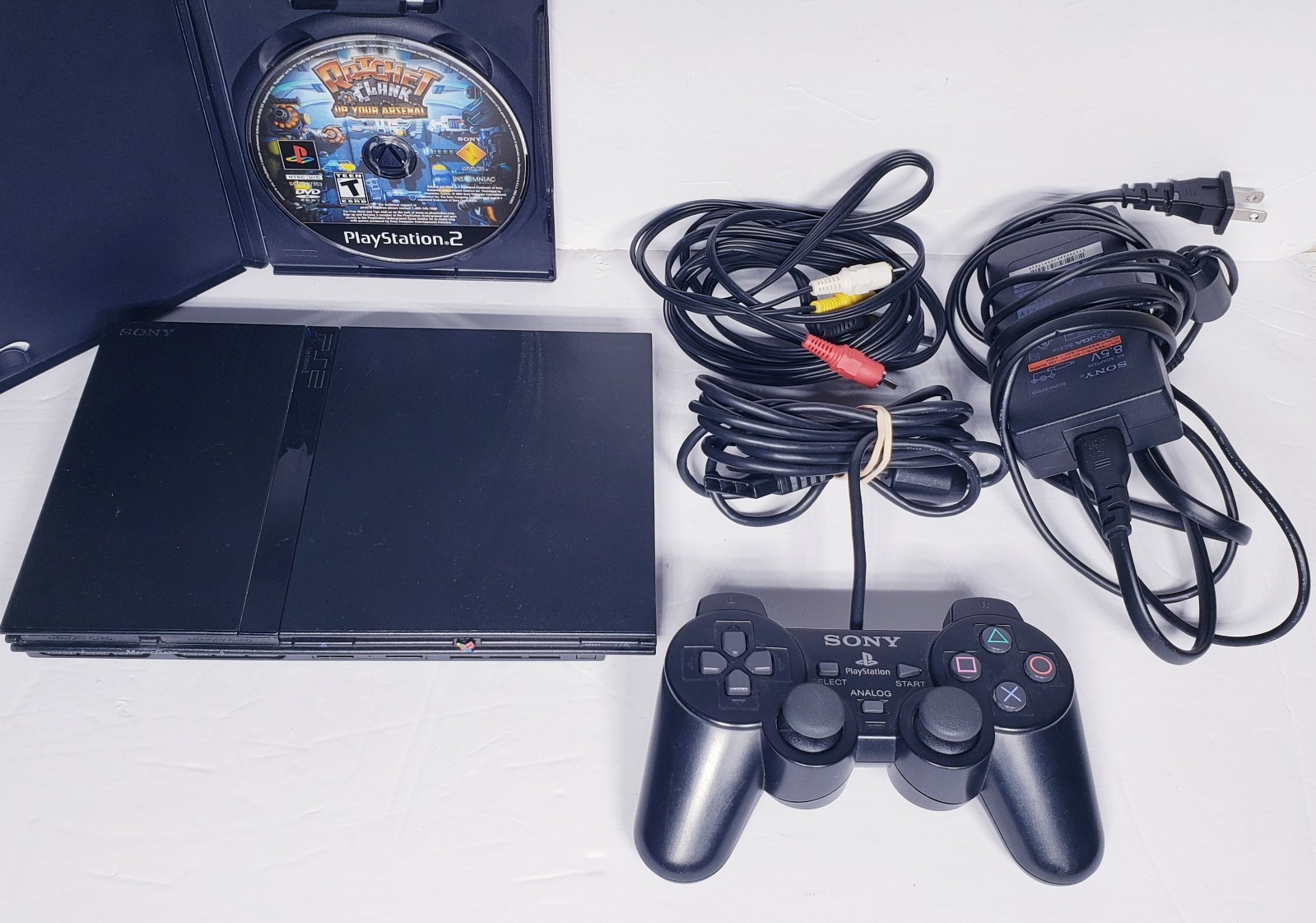 Sony PlayStation 2 Slim Console Bundle Black TESTED 1 Game & 1 Controller