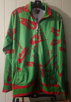 Nike Full Zip Green/Red Just Do It All Over Print Casual Track Suit Men's L