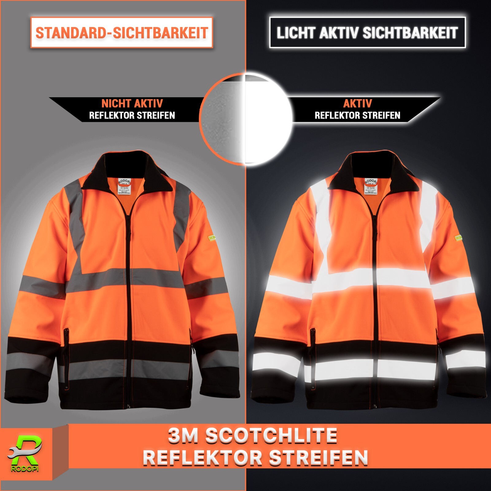 Rodopi® Winterjas Veiligheidsjas Reflecterend - Oranje/zwart - Maat S