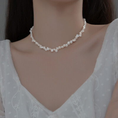 Women's 925 Sterling Silver Elegant Natural Baroque Pearl Chain Necklace Jewelry