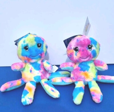 Build A Bear Mini Bohnen zwei Regenbogen Oktopus Brandneu mit Etikett Plüsch ca. 20 cm