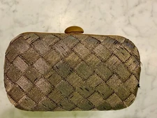 BOTTEGA VENETA Y2K Vintage Intrecciato Woven Knot Clutch, Metallic Gold/Bronze