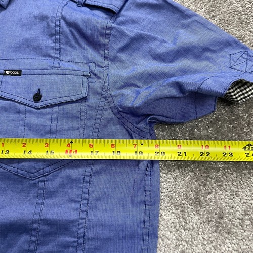 Sovereign Code Button Up Shirt Mens Medium Blue Pockets Short Sleeve Adult Top - Picture 8 of 11
