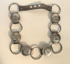 Western Belt Silver Leather Silver Conchos Medallions  Rings Women's 36"