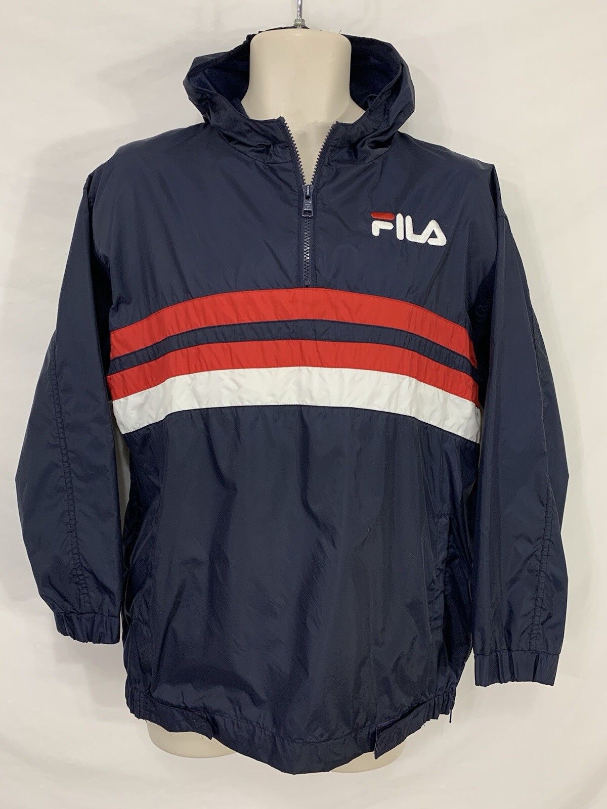 Giacca a vento vintage FILA ~ uomo L ~ pullover blu navy rosso bianco nylon