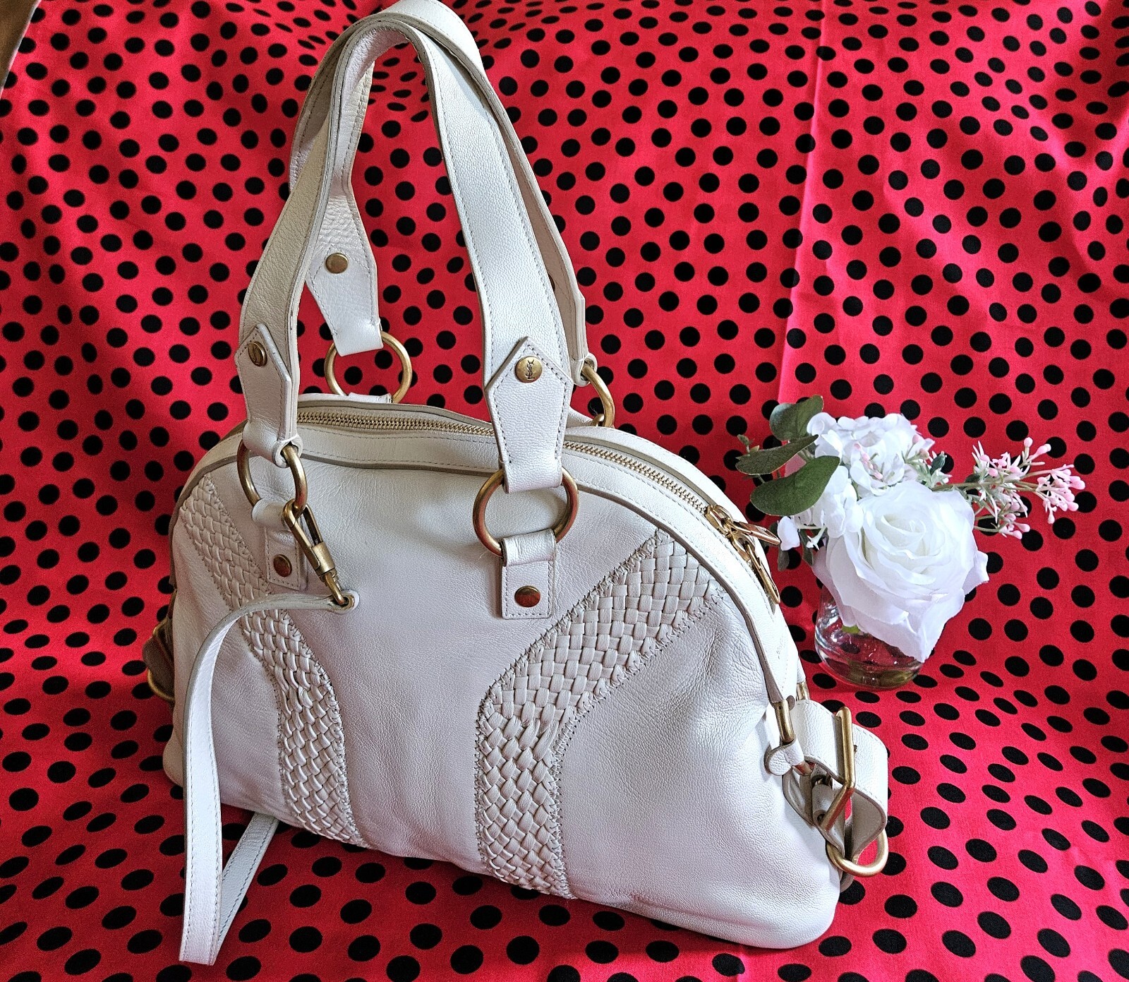 Borsa a mano NDS autentica Yves Saint Laurent bianca sporca di design di lusso