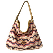 Missoni Chevron Hobo Bag Womens Leather Trimmed Ivory Pink Blue Shoulder Purse