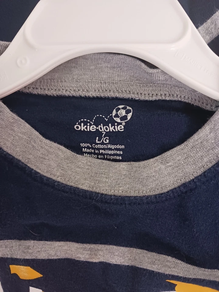Camiseta Okie Dokie manga longa azul marinho meninos jovens tamanho 7 - Imagem 4 de 4