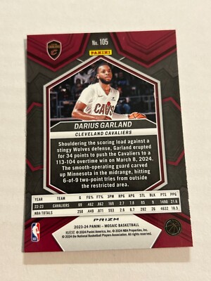 2023-24 PANINI MOSAIC DARIUS GARLAND #105 RED PRIZM CAVALIERS SP