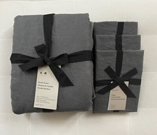 West Elm EUROPEAN FLAX LINEN Duvet King Cali King  3 Euro Shams Graphite NWT