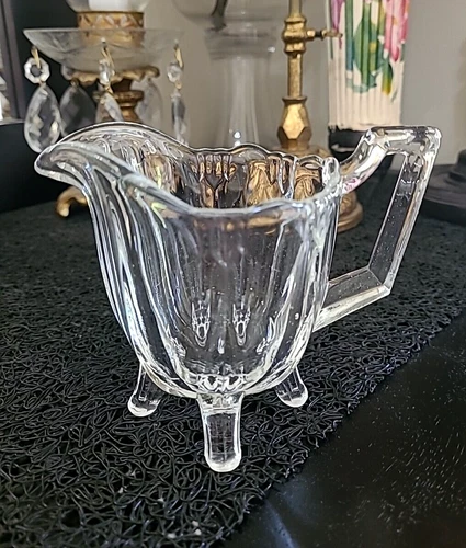 Art Deco Depression Glass Clear 4 Footed Creamer Jug