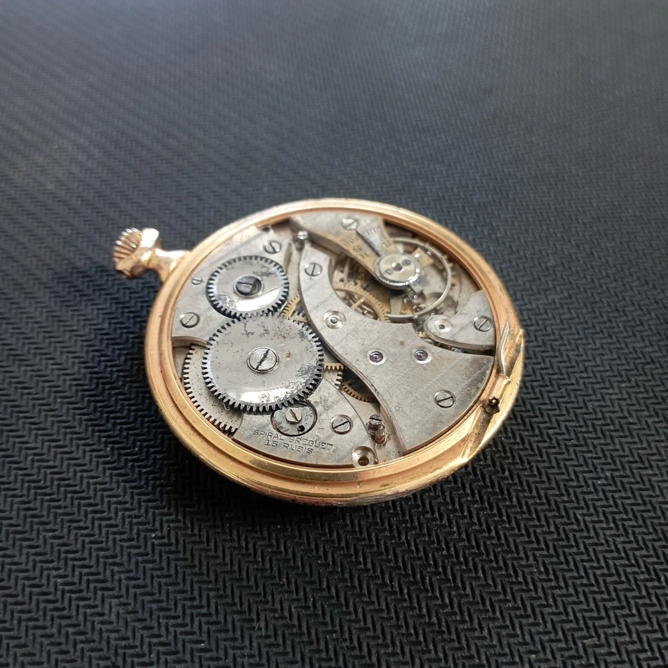 Reloj Bolsillo Movimiento Espiral Breguet Chapado en Oro 1920 No Funciona Foto 3 de 4