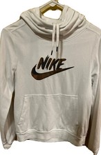 Women's Nike Fleece Funnel Neck Hoodie Metallic Gold Swoosh Logo XS White