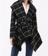 Chicwish Nwt Wrap Coat Jacket Black/white Wool Blend Size L