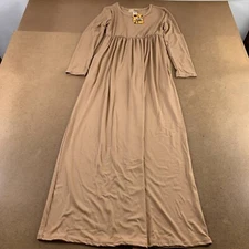 Hybrid & Company Womens Fit Flare Dress Beige Stretch Maxi USA Modest M New