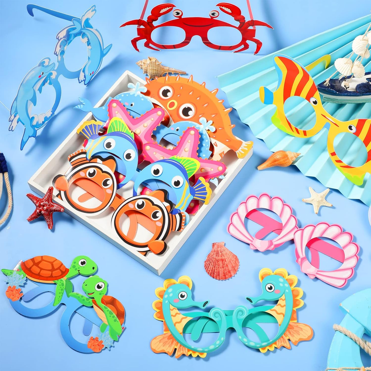 32 Pack Sea Animal Paper Glasses - Ocean Theme Party Favors & Photo Props