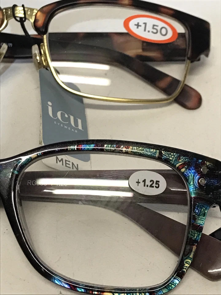 Set Of 2 His And Hers ICU And Art Wear Reading Glasses +1.25 +1.50 New Foto 2 de 4