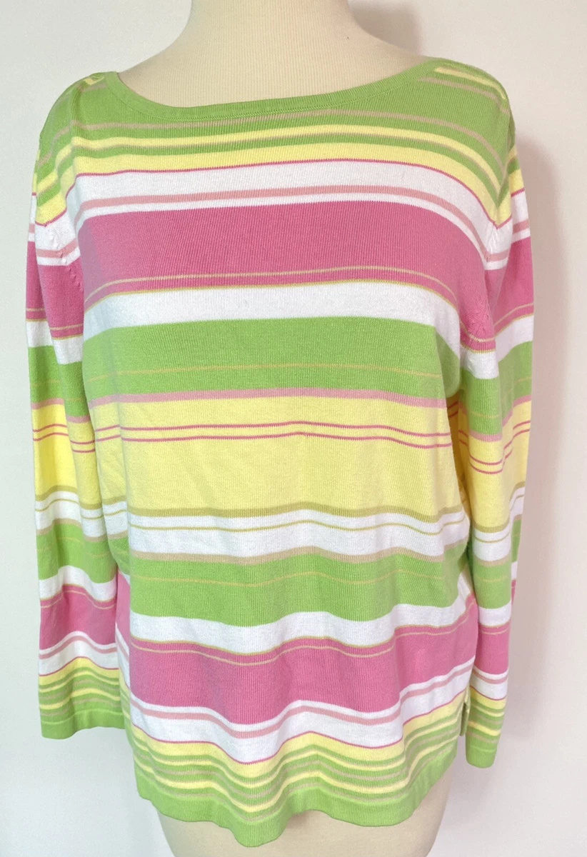XL Kate Hill Striped Sweater Pink, Yellow, Green White | eBay
