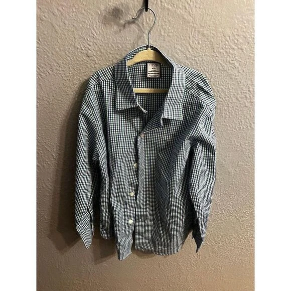 Camisa masculina branca roxa verde xadrez manga longa botão Izod tamanho 8 - Imagem 3 de 4