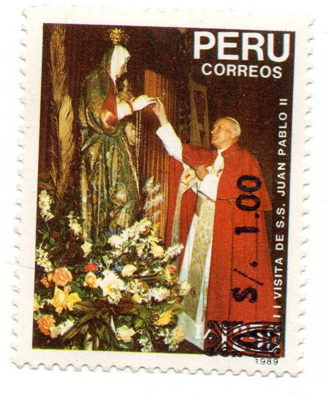 Perú 1992, Pope John Paul II, visits Peru in 1989, overprinted, accept offers