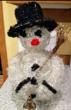 Snowman Wire Tinsel 18" Wire Tophat Broom Bell Christmas Holiday Vintage 