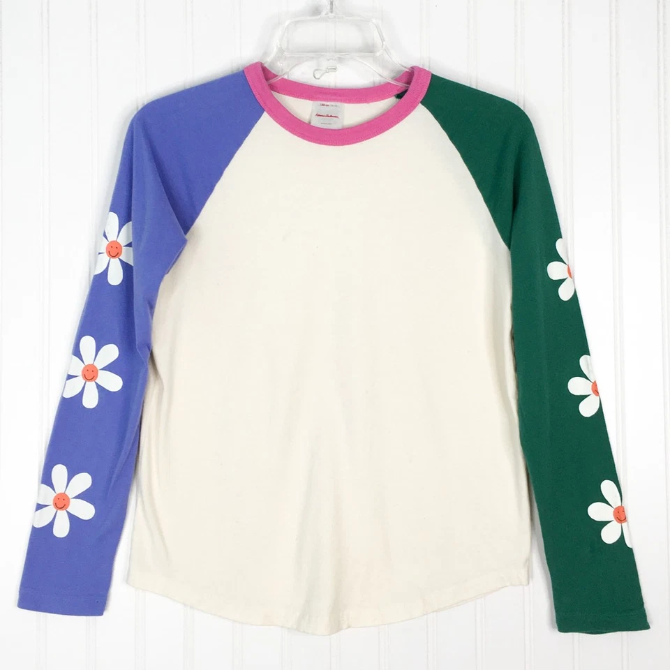 Hanna Andersson Girls 2 Piece Pajama Lounge Set Colorblock Green Daisy Cotton 12 - Image 2 of 4