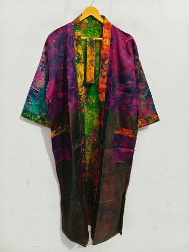 Accappatoio di seta patchwork sari seta tie dye accappatoio donna spiaggia festa abbigliamento accappatoio, T-731 - Foto 6 di 7